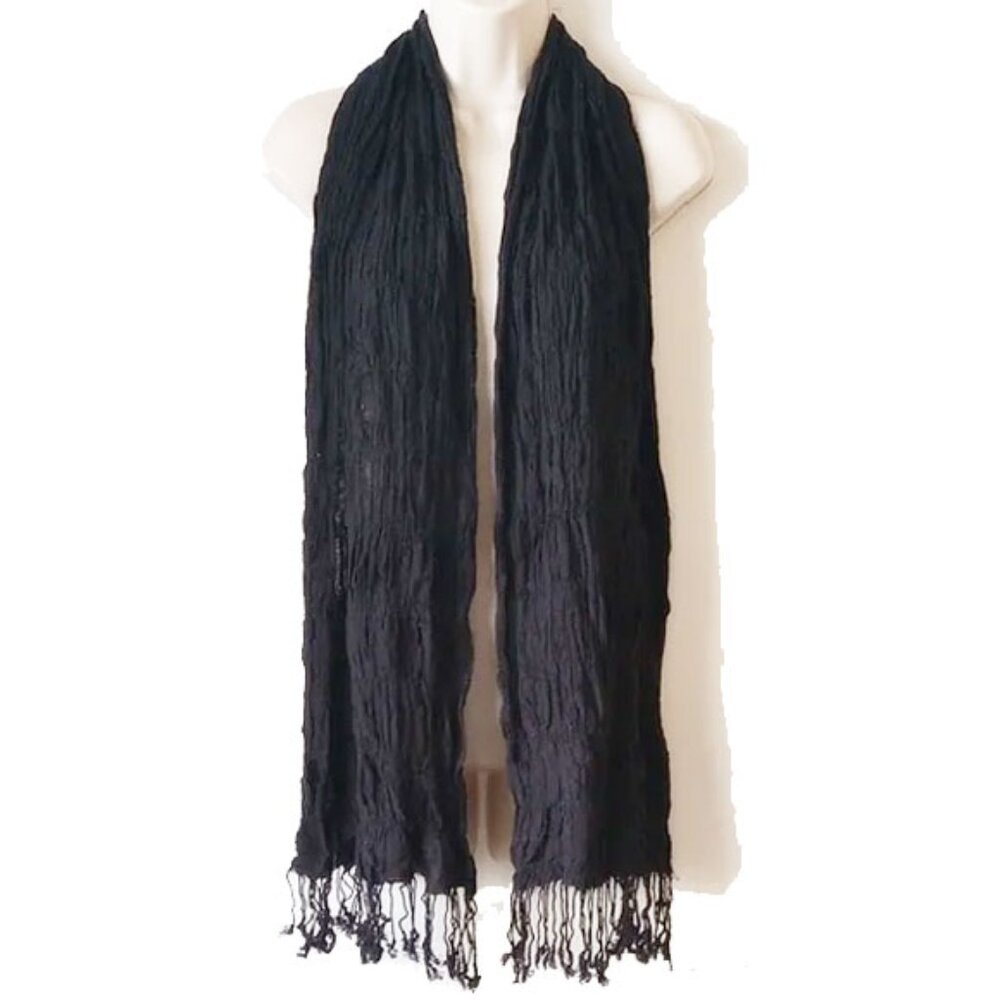 64" Crinkle Viscose Fringed Scarf Black - 50off3